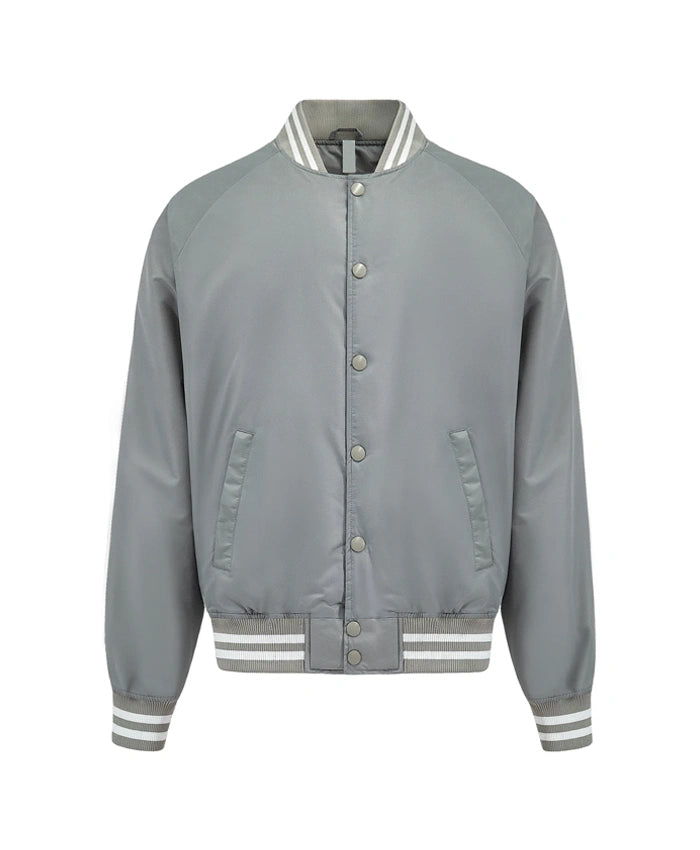 Essential Silver Satin Lettermen Bomber Jacket  - Recreated