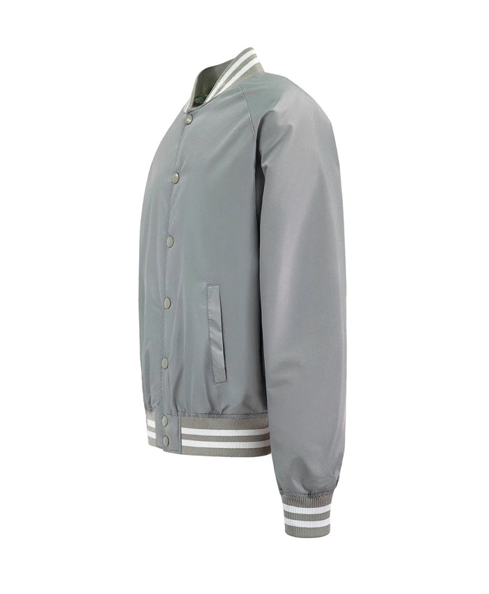 Essential Silver Satin Lettermen Bomber Jacket  - Recreated