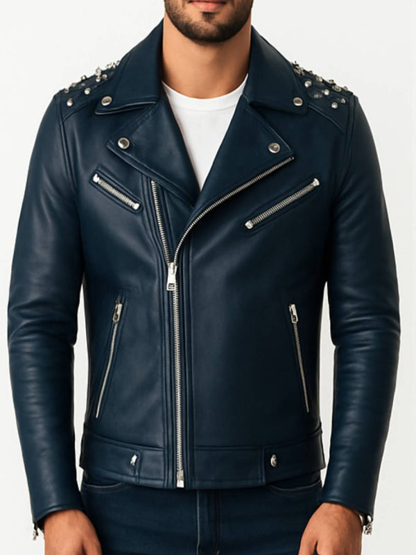 Aiden Blue Leather Jacket - Men Leather Jacket Blue