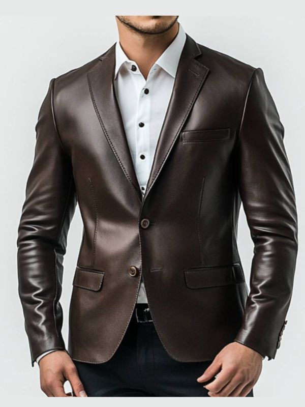 Finley Brown Leather Blazer - Leather Blazer for Men Brown