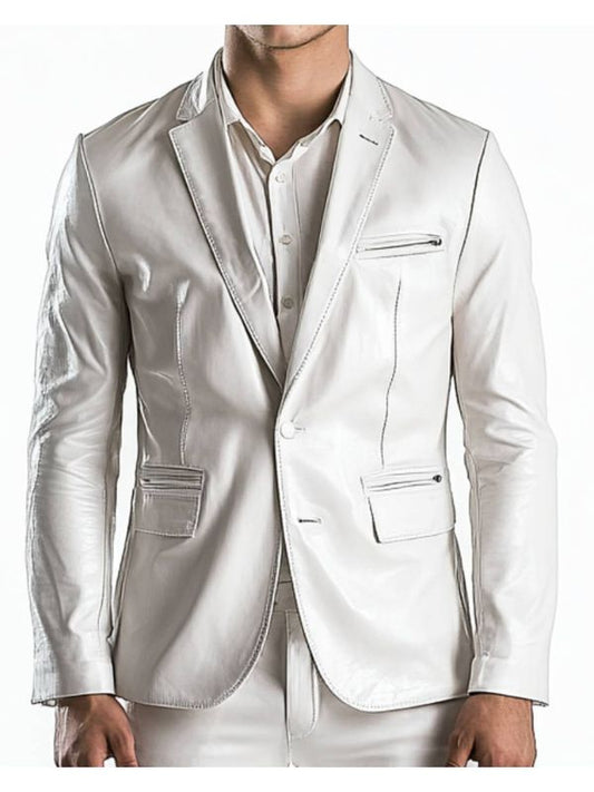 Freddie White Leather Blazer – Men’s White Leather Blazer