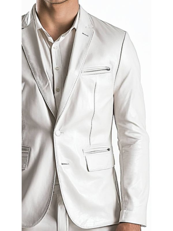 Freddie White Leather Blazer – Men’s White Leather Blazer