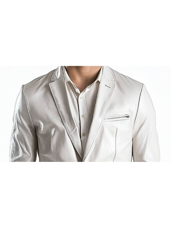 Freddie White Leather Blazer – Men’s White Leather Blazer