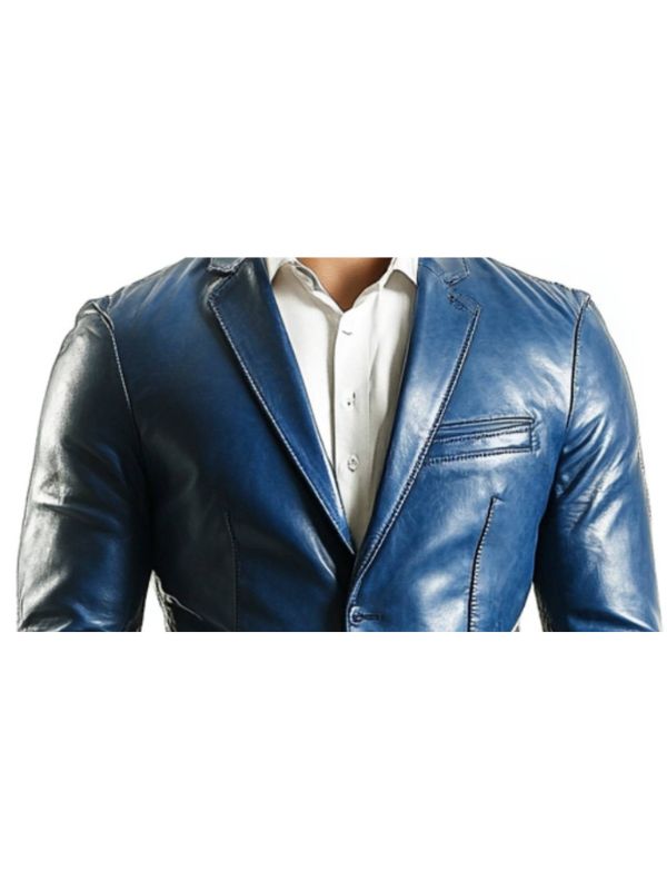 George Blue Leather Blazer - Leather Blazer for Men Blue