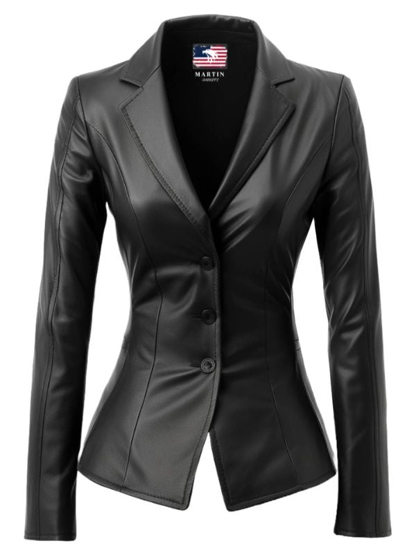 Gillian Black Leather Women Coat Blazer