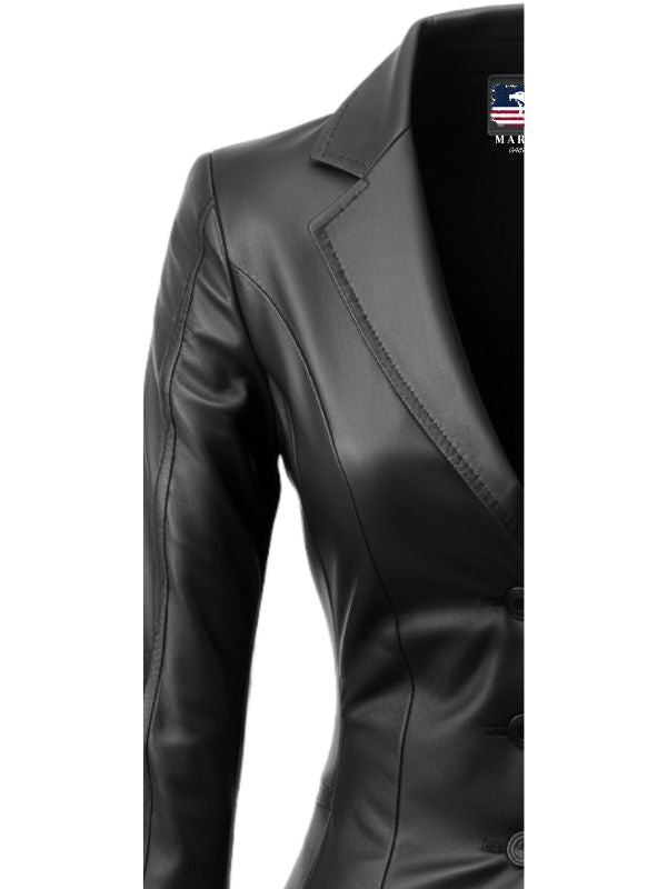 Gillian Black Leather Women Coat Blazer