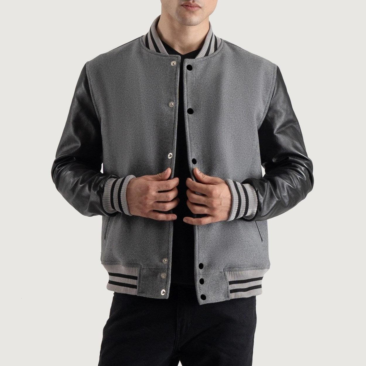 Gray and Black Varsity Letterman Jacket