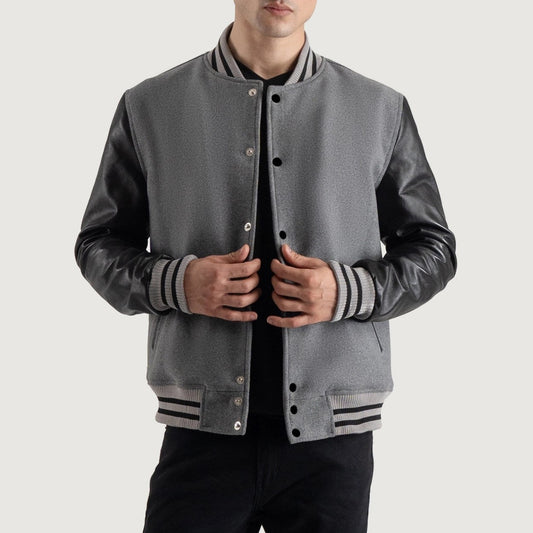 Gray and Black Varsity Letterman Jacket
