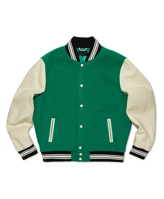 Green And White Varsity Bomber Jacket  - Recreated