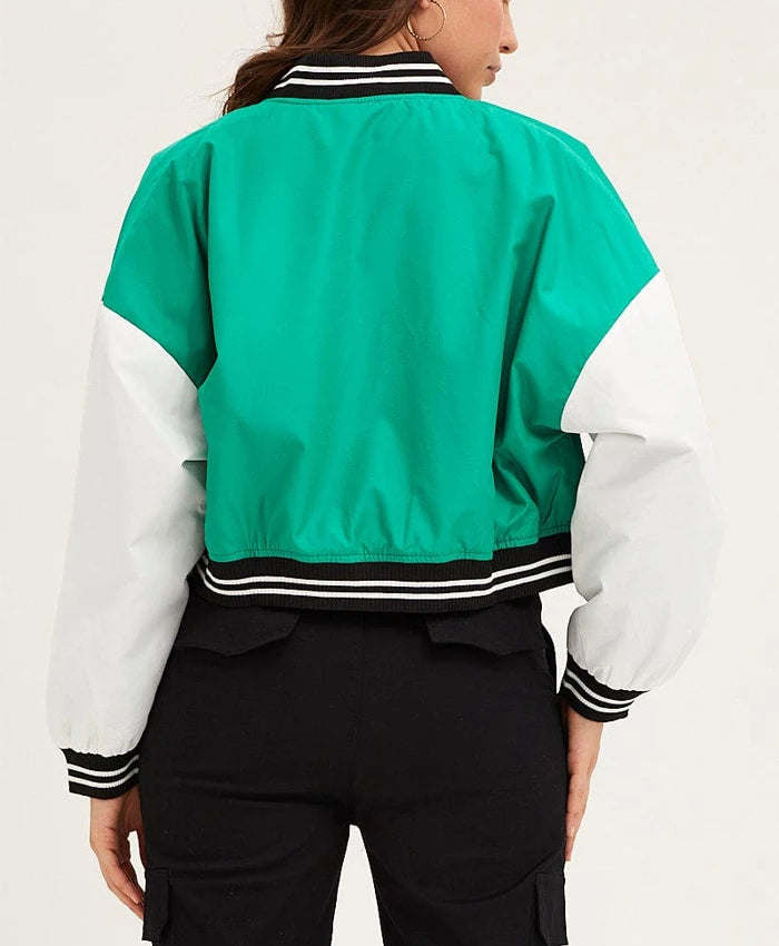 Carol Green Cropped Varsity Bomber Jacket  - Recreated
