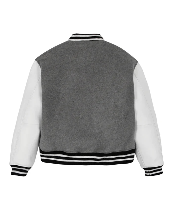 Grey Letterman Varsity Jacket With White Sleeves  - Recreated