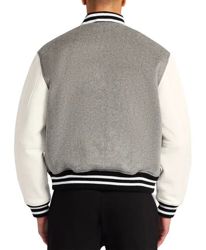 Grey Letterman Varsity Jacket With White Sleeves  - Recreated