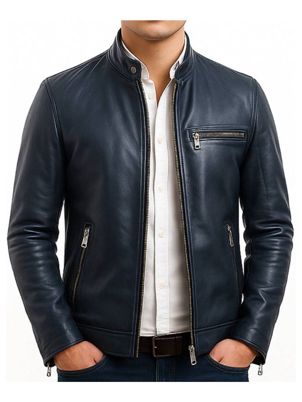 Harrison Blue Leather Jacket - Men Leather Jacket Blue