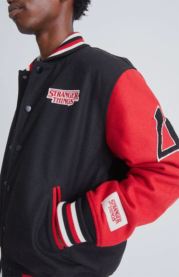 Stranger Things Hawkins Black &amp; Red Letterman Varsity Jacket