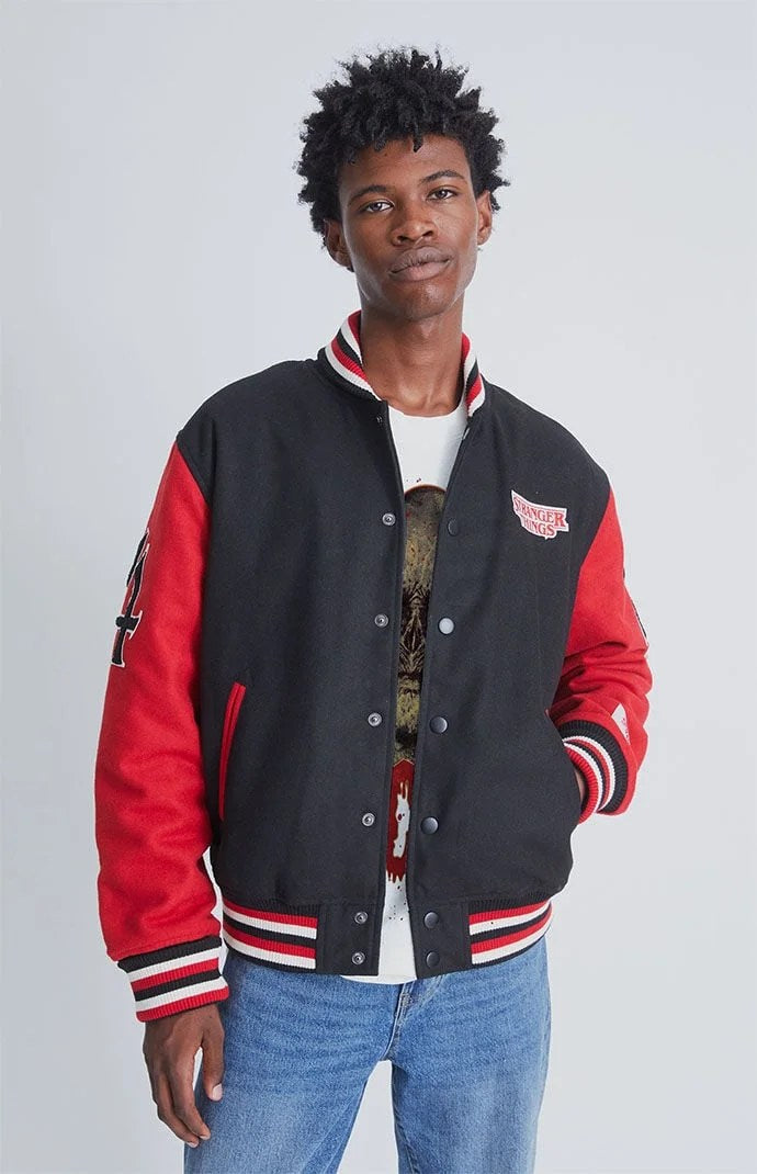 Stranger Things Hawkins Black &amp; Red Letterman Varsity Jacket
