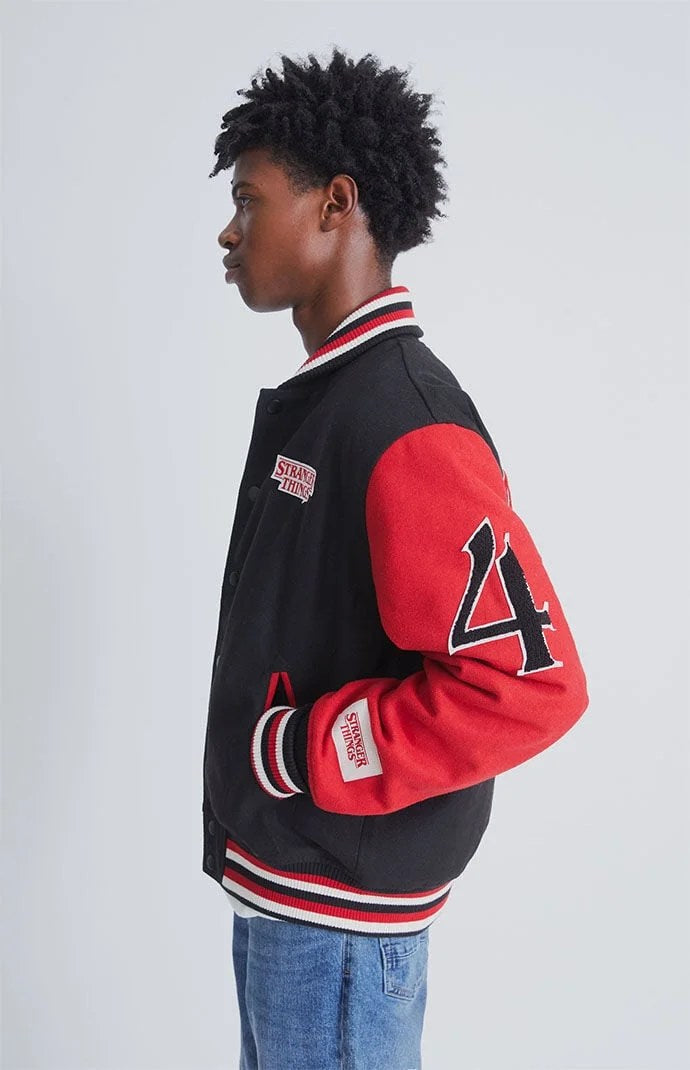 Stranger Things Hawkins Black &amp; Red Letterman Varsity Jacket