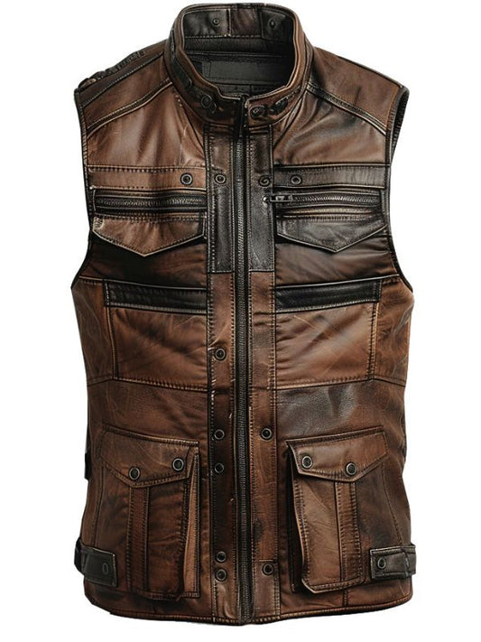 Jack Brown Distressed Leather Vest – Men’s Leather Vest