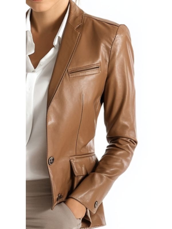 Jack Brown Leather Blazer - Leather Blazer for Women Brown