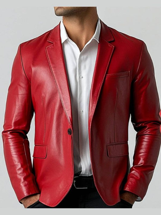 Jude Red Leather Blazer - Leather Blazer for Men Red
