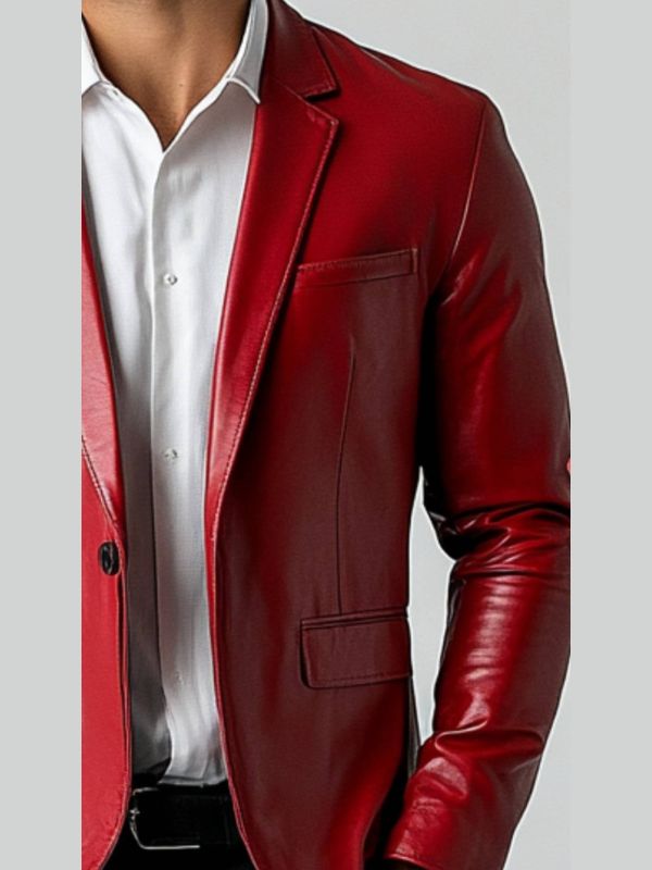 Jude Red Leather Blazer - Leather Blazer for Men Red