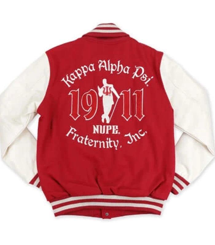 Kappa Alpha Psi Red And White Varsity Jacket  - Recreated