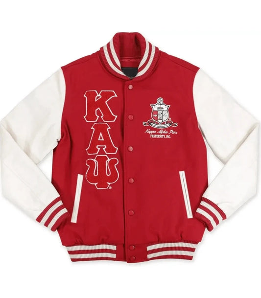 Kappa Alpha Psi Red And White Varsity Jacket  - Recreated
