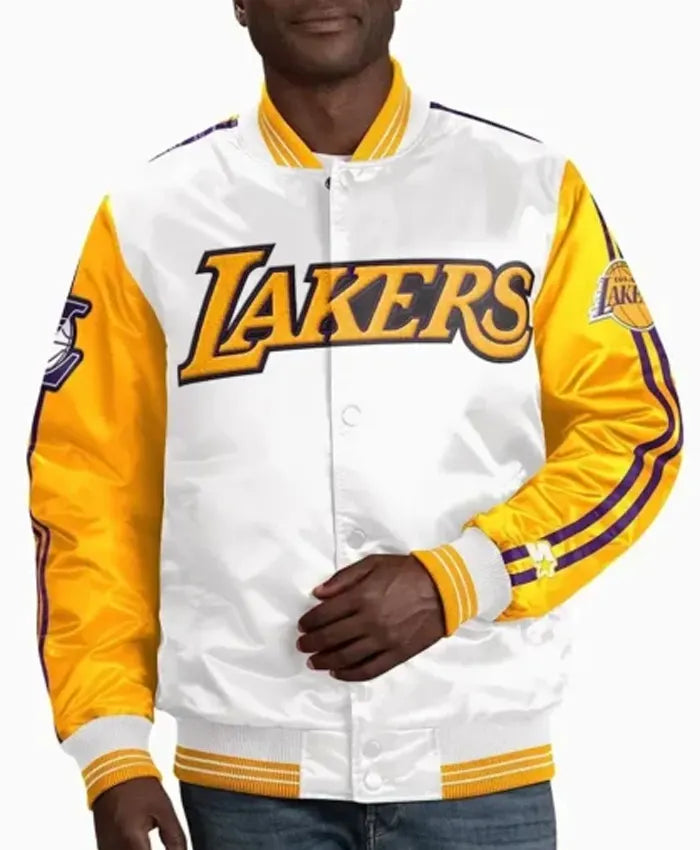 LA Lakers White Yellow Varsity Jacket  - Recreated