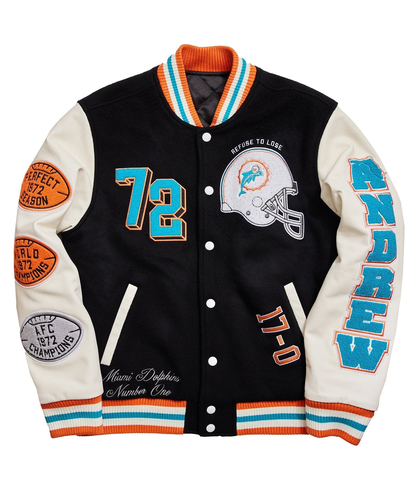 Miami Dolphins Letterman Wool & Leather Varsity Jacket Black & White