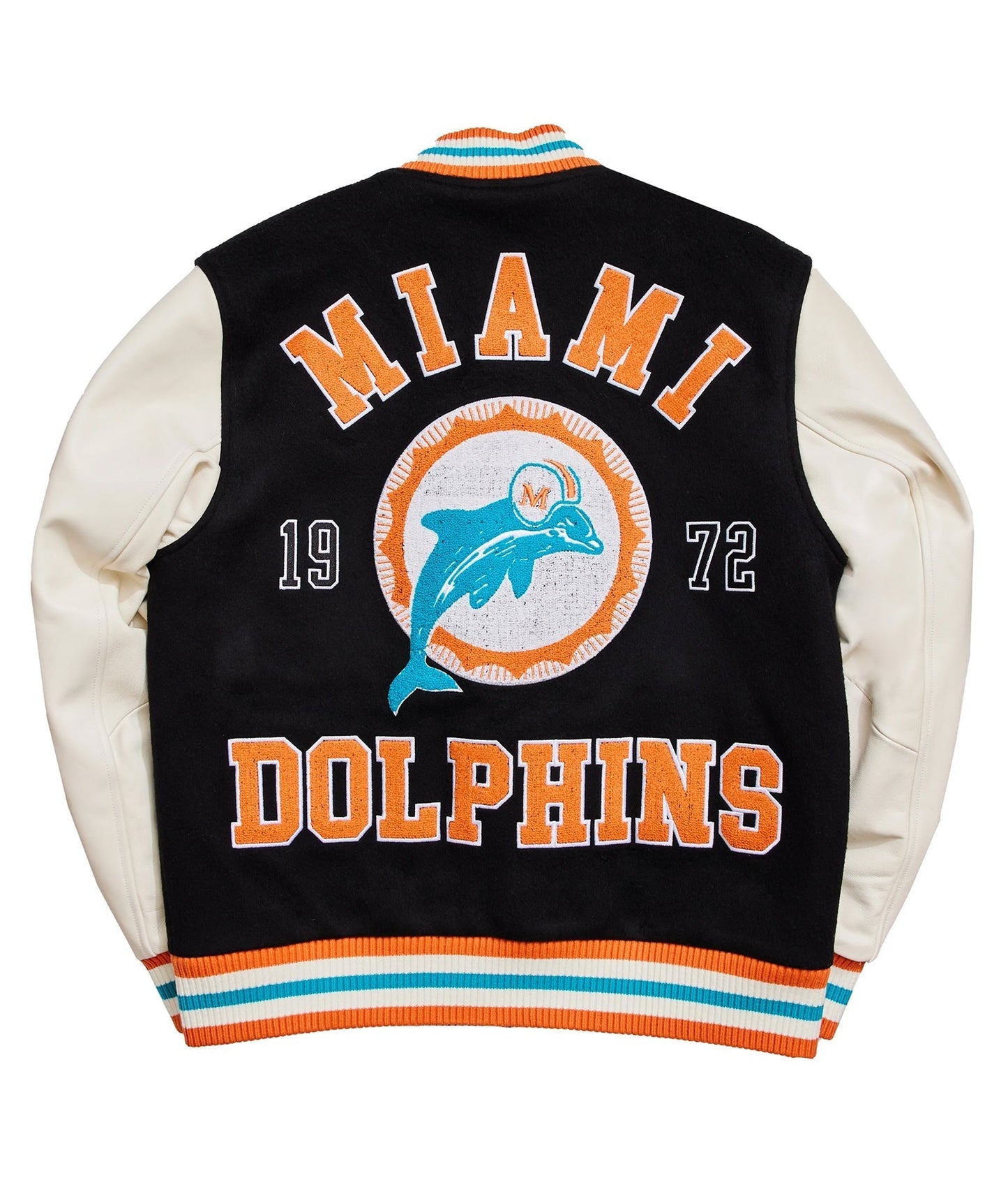 Miami Dolphins Letterman Wool & Leather Varsity Jacket Black & White