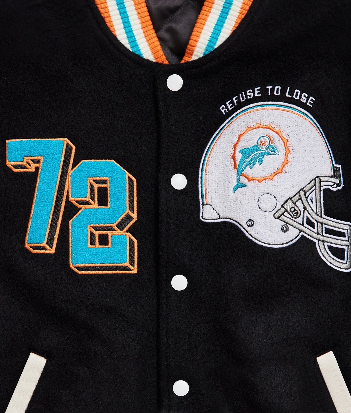 Miami Dolphins Letterman Wool & Leather Varsity Jacket Black & White