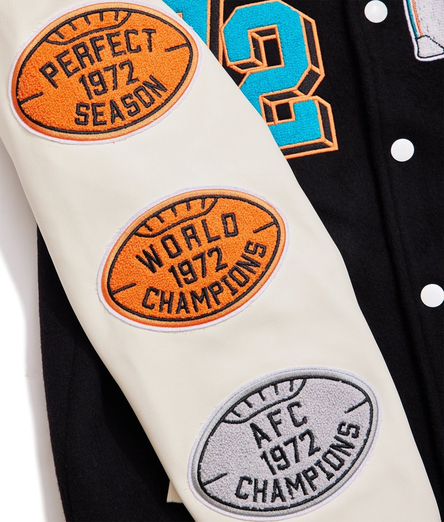 Miami Dolphins Letterman Wool & Leather Varsity Jacket Black & White