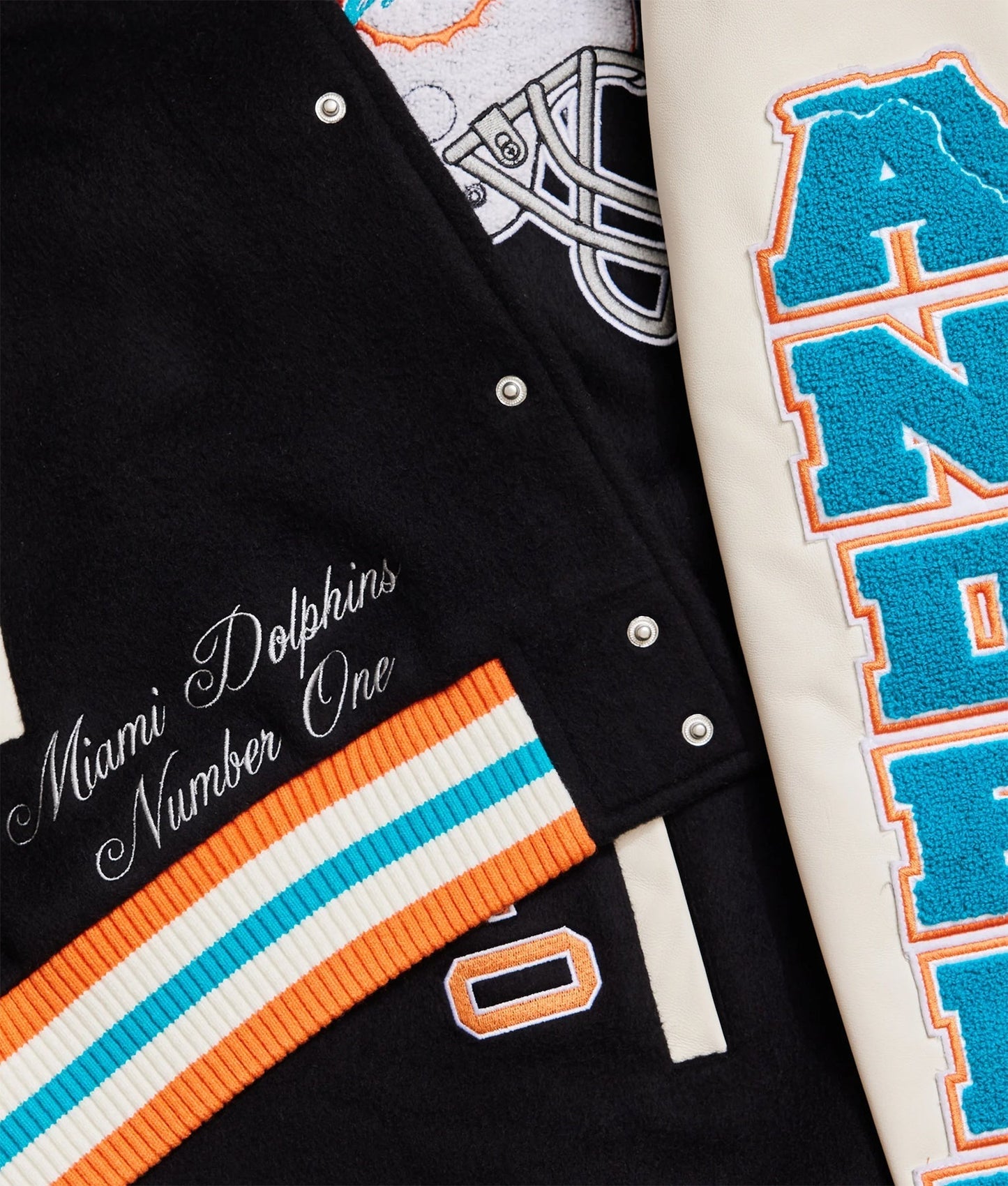 Miami Dolphins Letterman Wool & Leather Varsity Jacket Black & White
