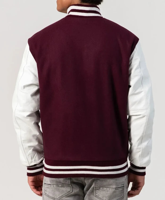 Maroon Wool Bright Varsity Lettermen Jacket  - Recreated
