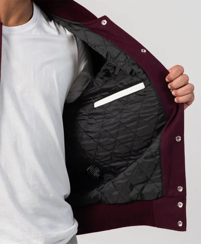 Maroon Wool Bright Varsity Lettermen Jacket  - Recreated