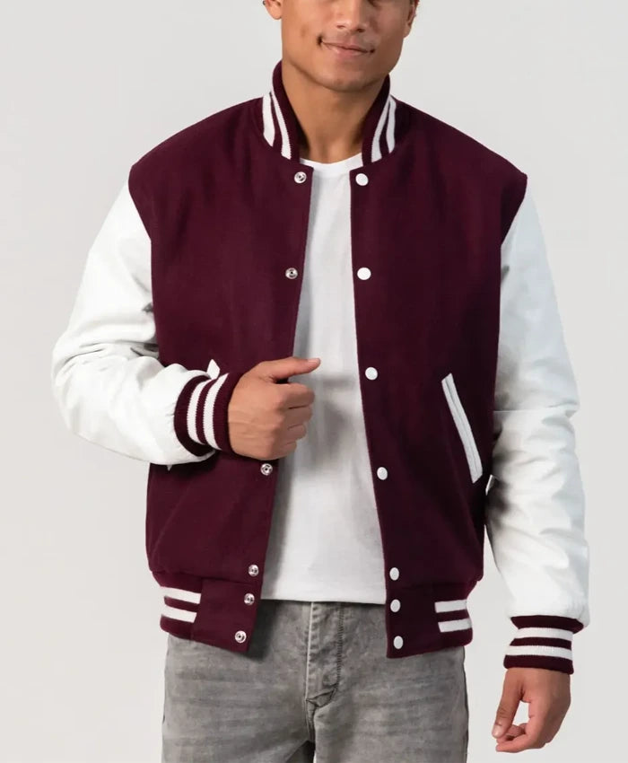 Maroon Wool Bright Varsity Lettermen Jacket  - Recreated