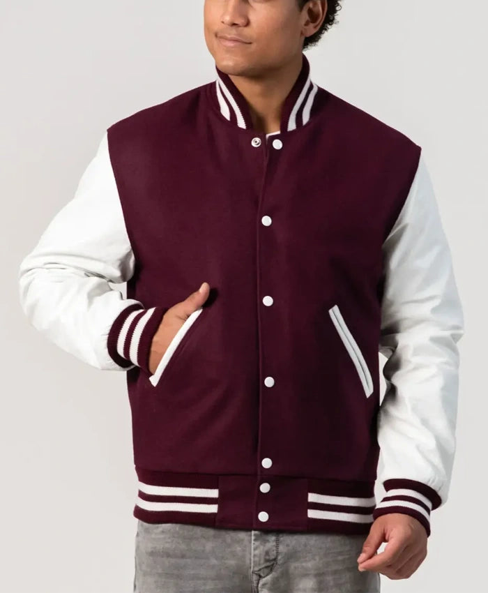 Maroon Wool Bright Varsity Lettermen Jacket  - Recreated