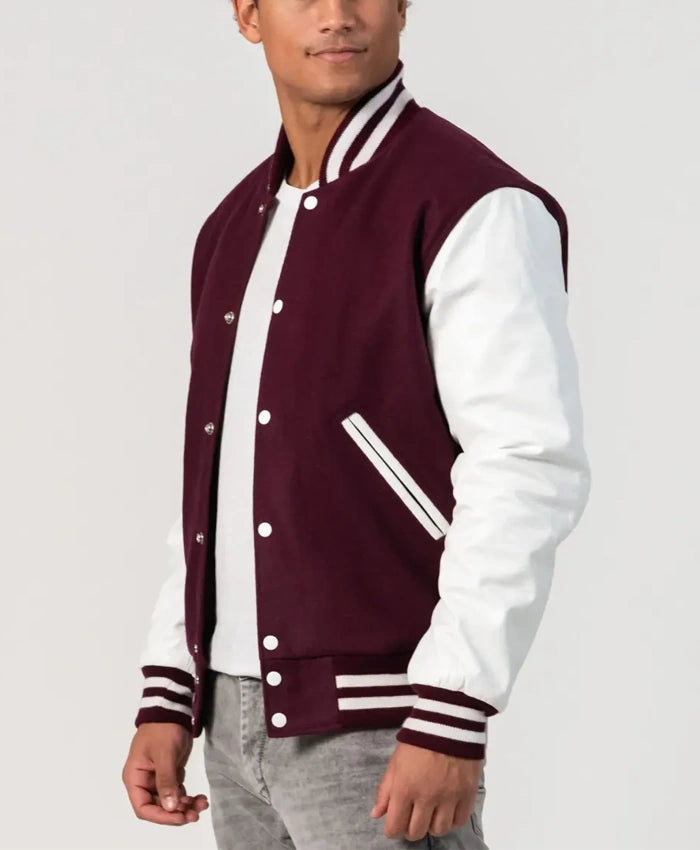 Maroon Wool Bright Varsity Lettermen Jacket  - Recreated