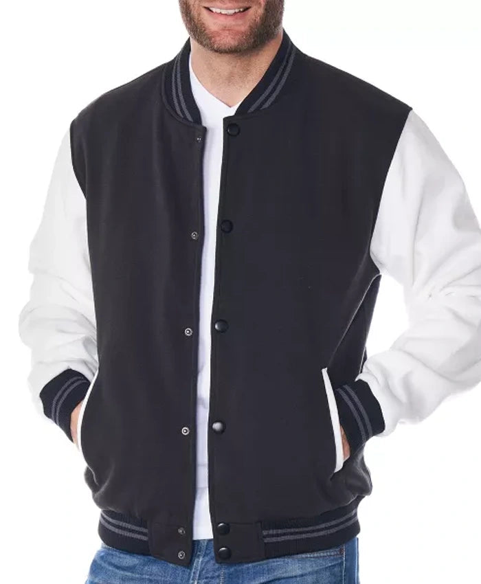 Martinez Black And White Varsity Wool Jacket  - Recreated