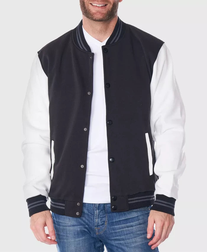Martinez Black And White Varsity Wool Jacket  - Recreated