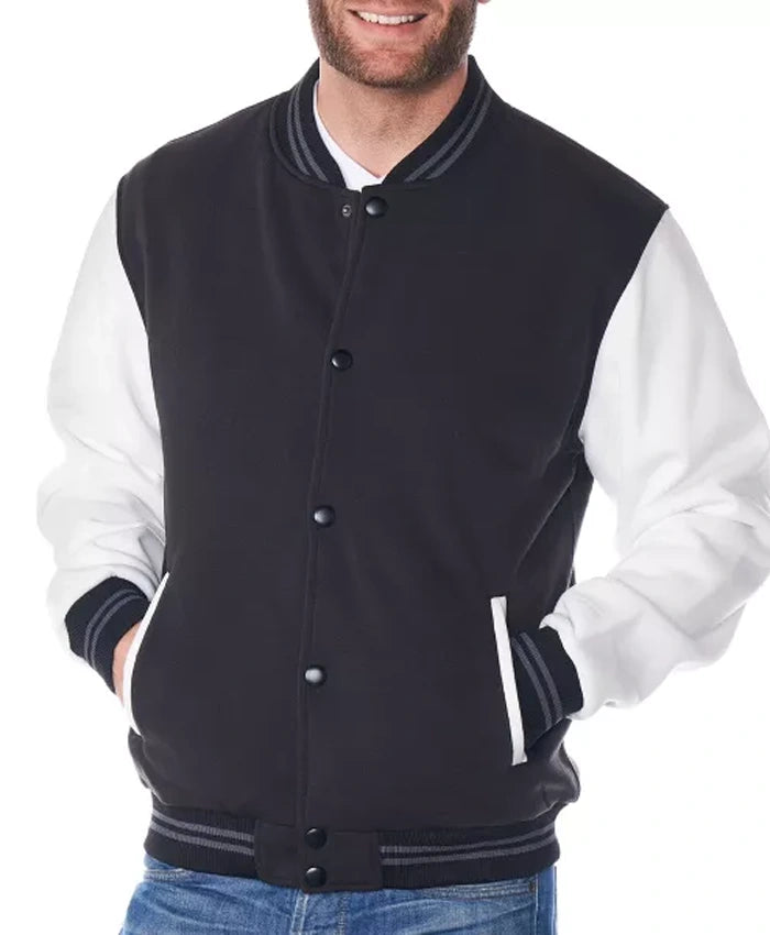 Martinez Black And White Varsity Wool Jacket  - Recreated