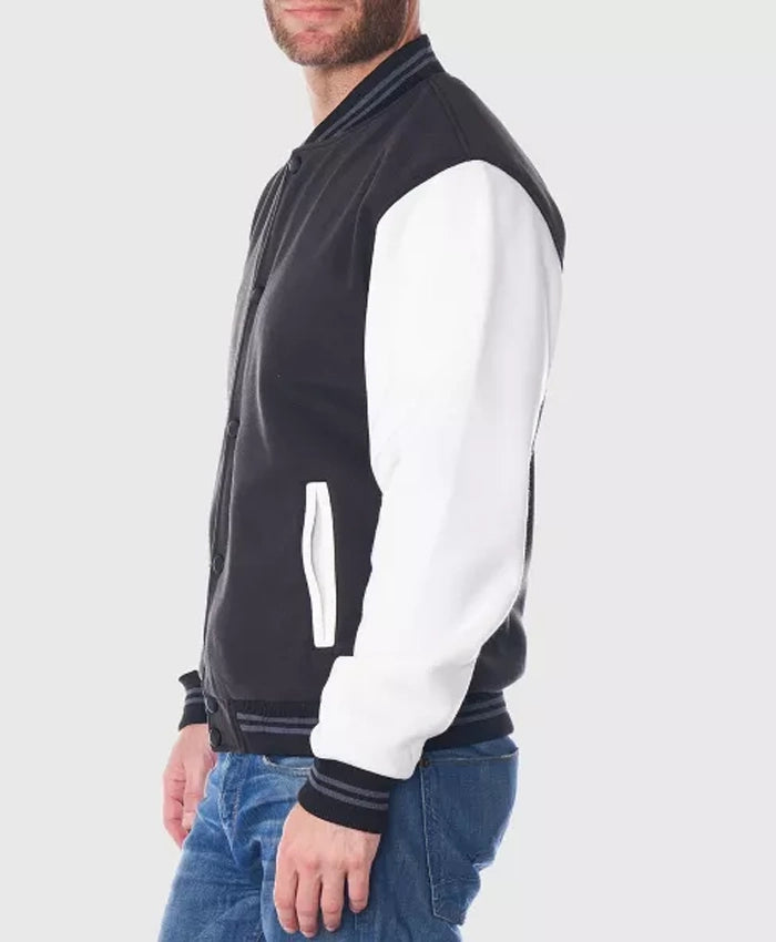 Martinez Black And White Varsity Wool Jacket  - Recreated