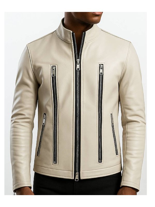 Mason white Leather Jacket - Men Leather Jacket white