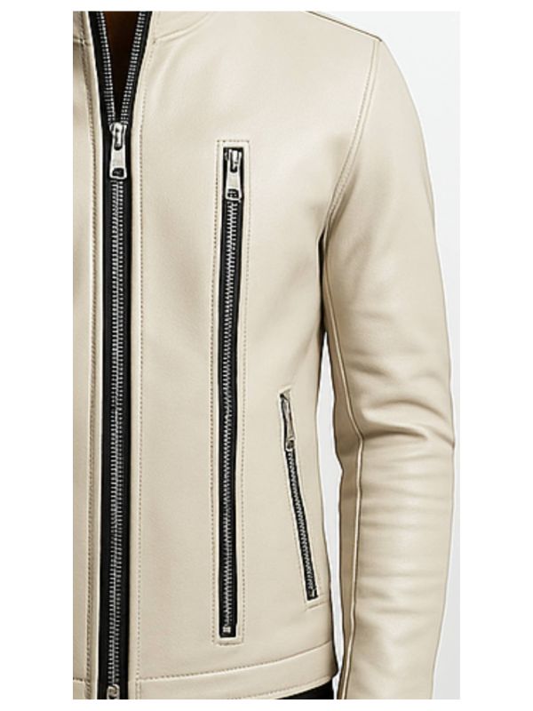 Mason white Leather Jacket - Men Leather Jacket white