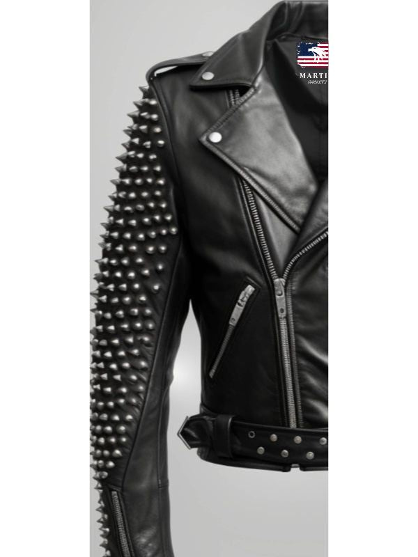 Men Black Biker Studded Leather Jacket