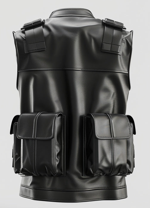 Men’s Black Military Leather Vest