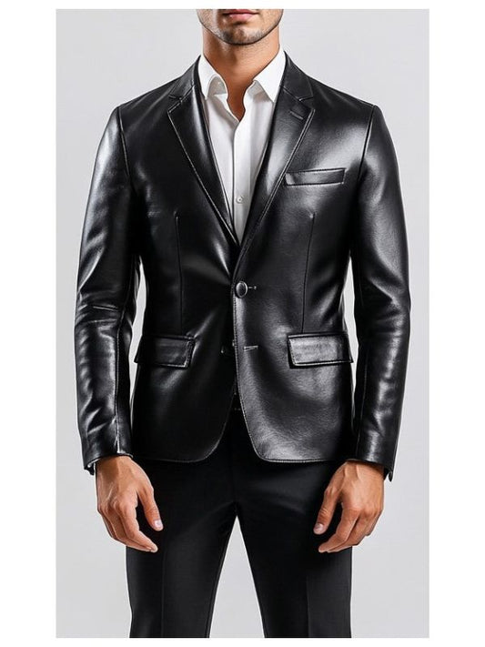 Men Black Premium Leather Blazer