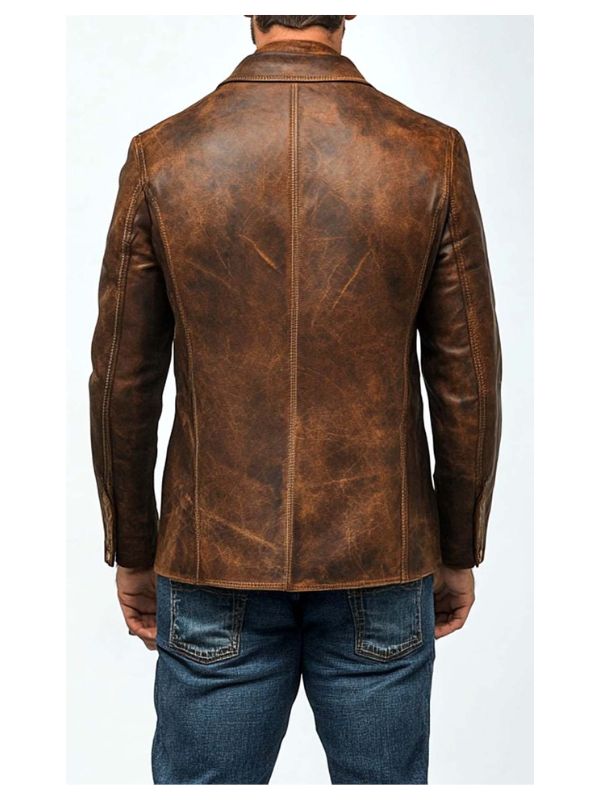 Men’s Premium Brown Distressed Leather Blazer – Sophisticated &amp; Timeless