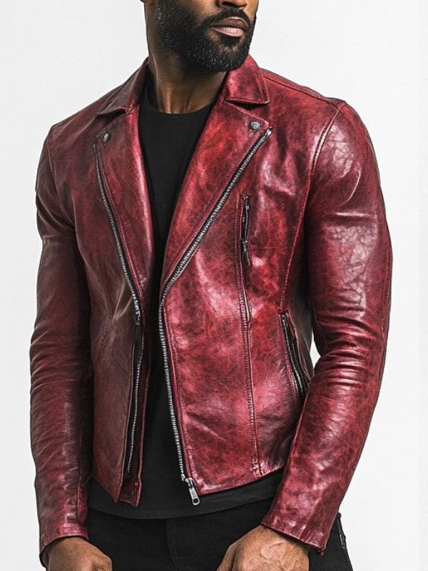 Men Premium Red biker Distressed Leather Jacket - Red Leather Jacket