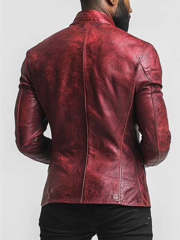 Men Premium Red biker Distressed Leather Jacket - Red Leather Jacket
