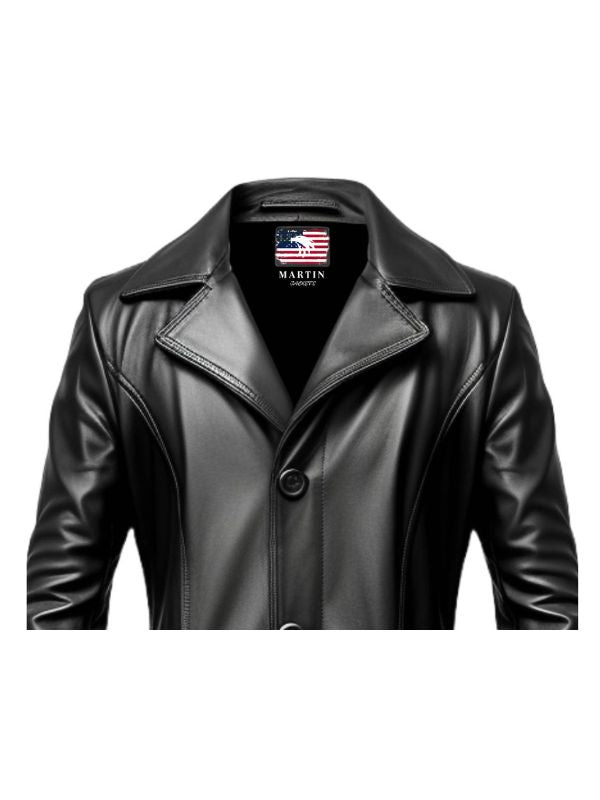 Men Stylish Black Long Leather Coat